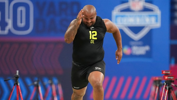 Former Kentucky DT David Gusta at the NFL Combine, via Kirby Lee, Imagn Images