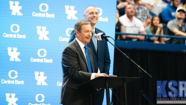 Kentucky athletics director Mitch Barnhart speaks at Mark Pope's introductory press conference - Aaron Perkins, Kentucky Sports Radio