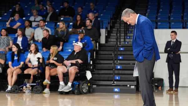 Outgoing Kentucky Athletic Director Mitch Barnhart at his retirement ceremony at the Historic Memorial Coliseum in Lexington, Kentucky. Barnhart became UK's AD in 2002. March 6, 2026. © Matt Stone/Courier Journal / USA TODAY NETWORK via Imagn Images