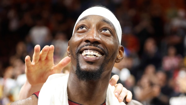 Mar 10, 2026; Miami, Florida, USA; Miami Heat center Bam Adebayo (13) reacts after becoming the NBA's second highest scorer of points in a game against the Wshington Wizards at Kaseya Center. Adebayo scored 83 points. Mandatory Credit: Rhona Wise-Imagn Images