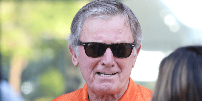 Legendary Florida Gators head ball coach Steve Spurrier talks with members of the media during a ceremony to officially opening his new restaurant Spurrier's Gridiron Grille in Celebration Pointe, in Gainesville, Fla., Aug. 10, 2021. SpurriersRibbonCutting03