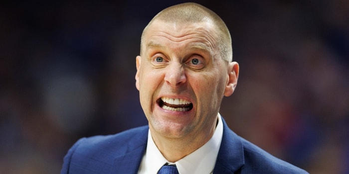 Jan 14, 2025; Lexington, Kentucky, USA; Kentucky Wildcats head coach Mark Pope talks to his players during the second half against the Texas A&M Aggies at Rupp Arena at Central Bank Center. Mandatory Credit: Jordan Prather-Imagn Images