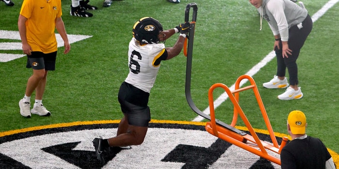 Jalen Catalon sheds a blocking dummy