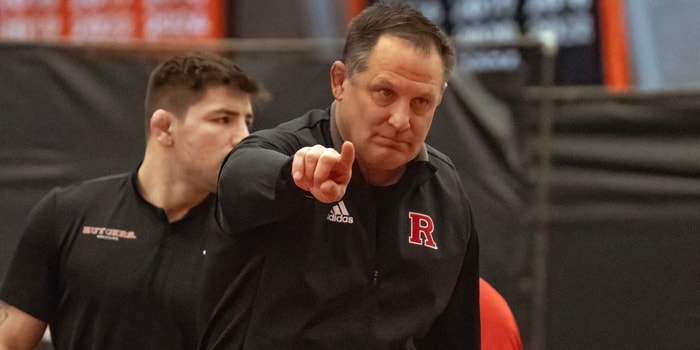 Rutgers wrestling head coach Scott Goodale versus Princeton 2024