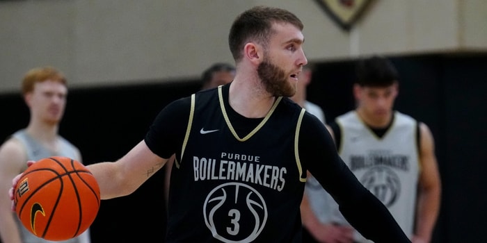 Purdue Boilermakers guard Braden Smith (3) practices Wednesday, Sept. 24, 2025, at Mackey Arena in West Lafayette. © Christine Tannous/IndyStar / USA TODAY NETWORK via Imagn Images