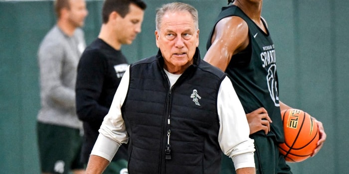 Michigan State's coach Tom Izzo looks on during the first day of basketball practice on Monday, Sept. 22, 2025, at the Breslin Center in East Lansing. - Nick King, USA TODAY Sports