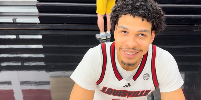 Louisville basketball center Sananda Fru at U of L basketball Media Day (10/15/25). (Photo: William McDermott)