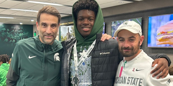 '27 LB Drew Williams on Michigan State visit with DC Joe Rossi and rush ends coach Andrew Bindelglass