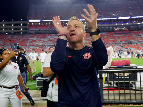 Alex Golesh after Auburn beat Southern Miss on Sep. 12, 2026. (Photo by USA Today)