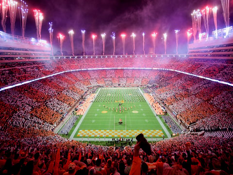 Fireworks are set off before an SEC football game between Tennessee and Ole Miss in a checkered Neyland Stadium in Knoxville, Tenn. on Saturday, Oct. 16, 2021. Calvin End of year