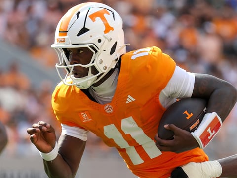 Sep 5, 2026; Knoxville, Tennessee, USA;  Tennessee Volunteers quarterback Faizon Brandon (11) runs the ball against the Furman Paladins during the first half at Neyland Stadium.  Mandatory Credit: Randy Sartin-Imagn Images