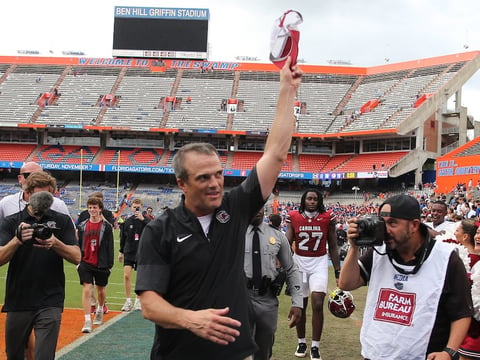 South Carolina head coach Shane Beamer after the win in Gainesville (Photo: CJ Driggers | GamecockCentral.com)