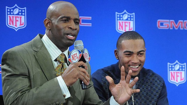 Colorado HC Deion Sanders and Delaware State HC DeSean Jackson in 2011
