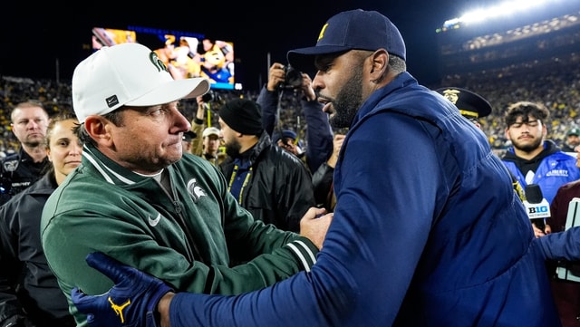 Jonathan Smith, Michigan State. Sherrone Moore, Michigan © Junfu Han / USA TODAY NETWORK via Imagn Images