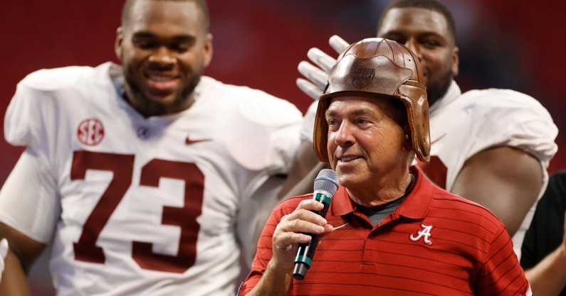 watch-nick-saban-challenges-alabama-players-tubing-test-before-camp-elis-places-manning