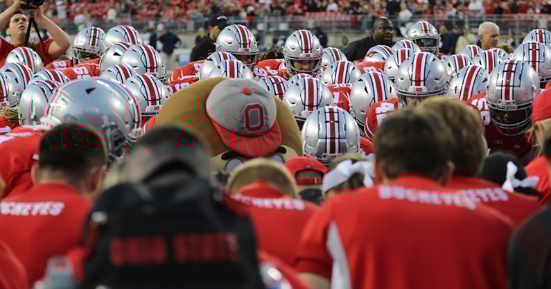Ohio State huddle by Birm -- Lettermen Row