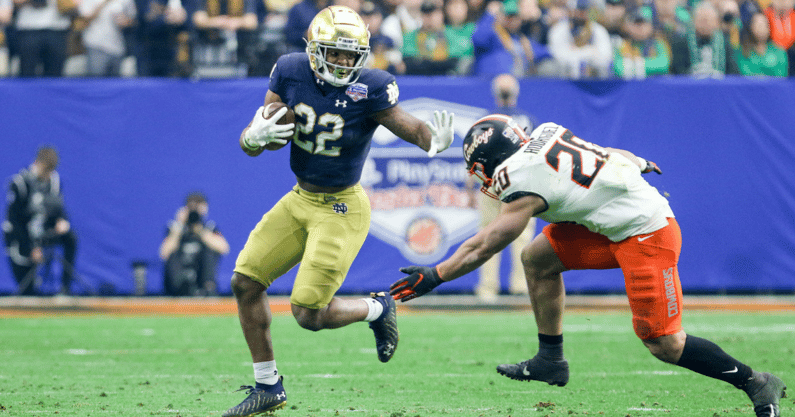 Notre Dame running back Logan Diggs carries against Oklahoma State in the Fiesta Bowl. 