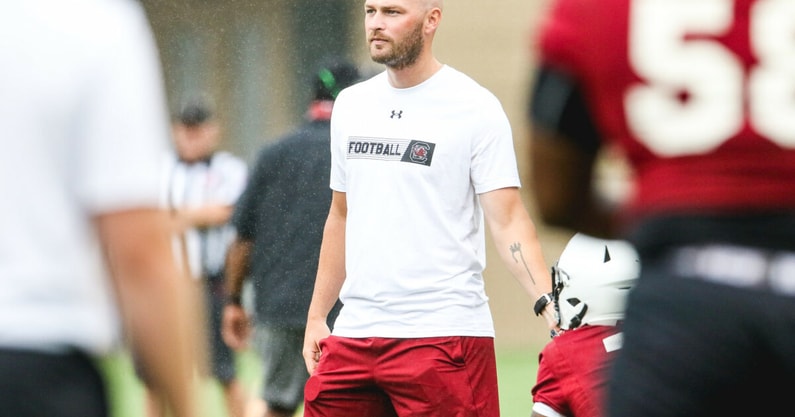 Connor Shaw looks on during a South Carolina practice on August 5, 2021 (Photo By: Katie Dugan)
