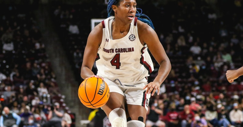 Aliyah Boston extended her program record of consecutive double-doubles to 27 straight on Friday in a win against UNC (photo: Katie Dugan)