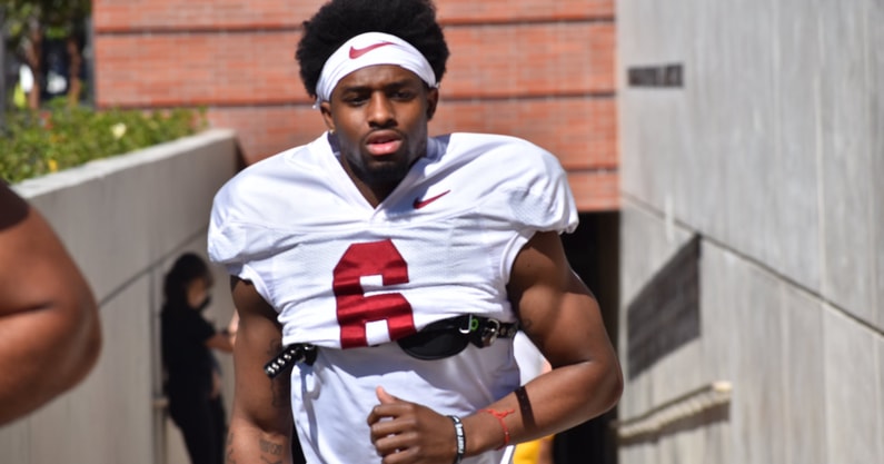 USC cornerback Mekhi Blackmon heads out to Howard Jones Field for a spring ball practice with the Trojans