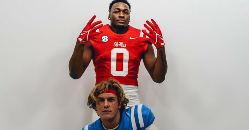 Ole Miss tight end Michael Trigg and quarterback Jaxson Dart