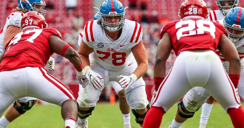 Jeremy James, the veteran Ole Miss offensive lineman, has shifted back to right tackle