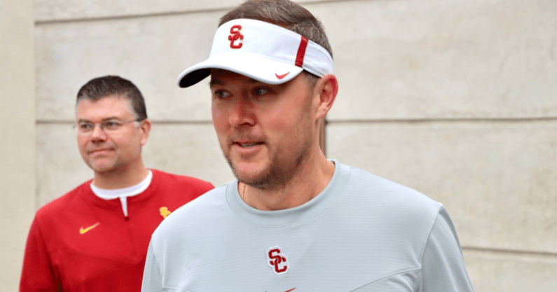 USC head coach Lincoln Riley ahead of the Trojans' first 2022 fall camp practice