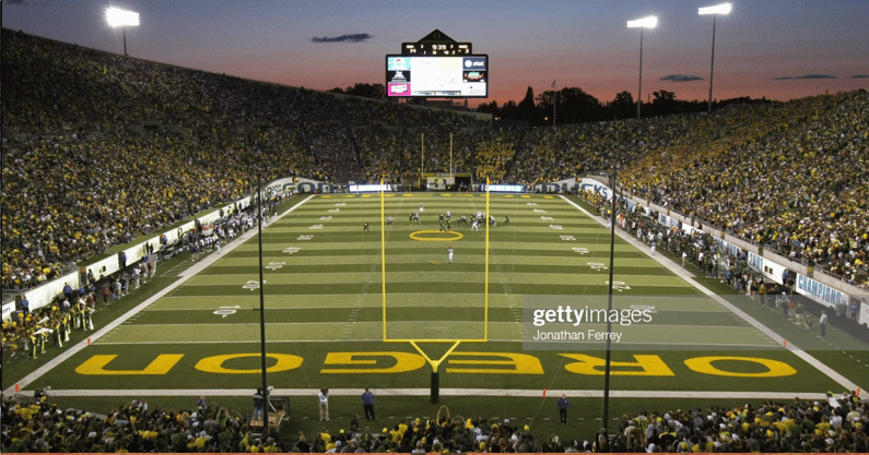 EUGENE, OR - AUGUST 30: A general view taken during the game between the Washington Huskies and the Oregon Ducks at Autzen Stadium on August 30, 2008 in Eugene, Oregon. (Photo by Jonathan Ferrey/Getty Images)