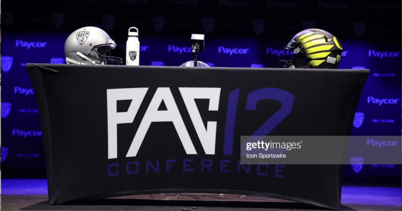 LOS ANGELES, CA - JULY 29: Oregon set during the Pac-12 Football Media Day on July 29, 2022, at Novo Theater in Los Angeles, CA. (Photo by Jevone Moore/Icon Sportswire via Getty Images)
