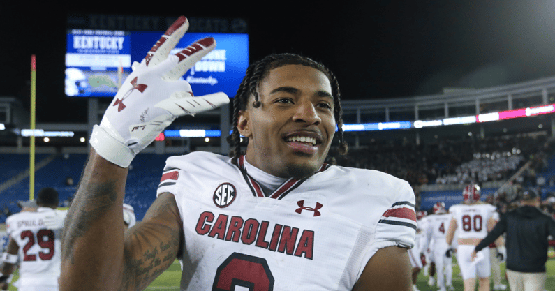 South Carolina receiver Juice Wells celebrates after beating Kentucky