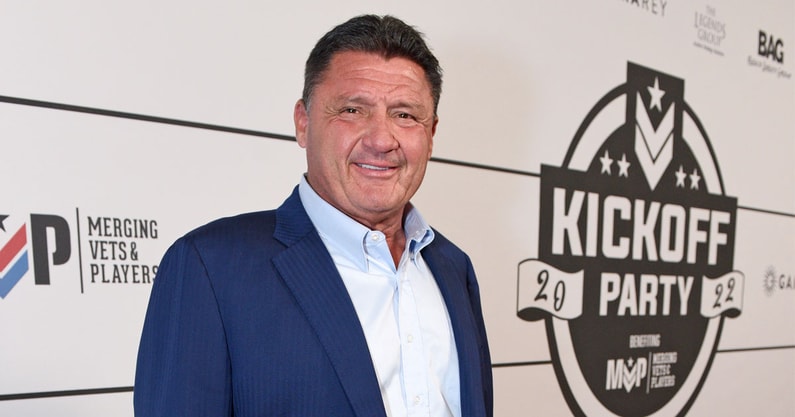 Former LSU coach Ed Orgeron at Notre Dame-Stanford game