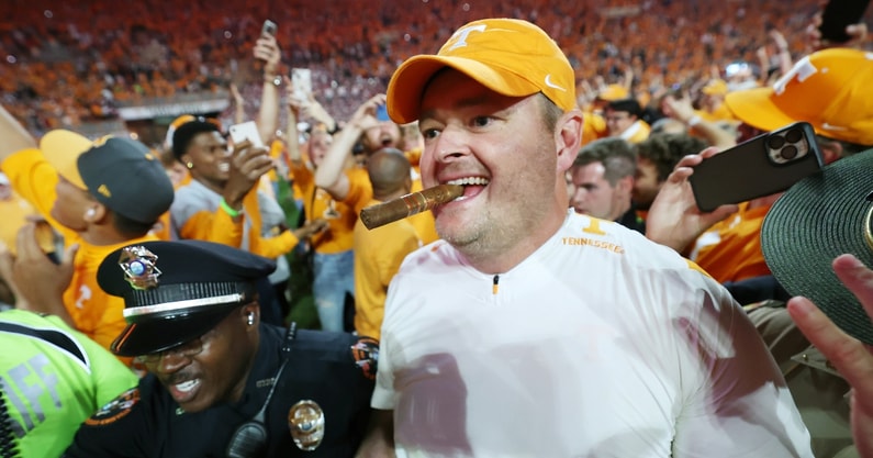 tennessee-head-coach-josh-heupel-shouts-out-players-reacts-to-postgame-after-win-over-alabama