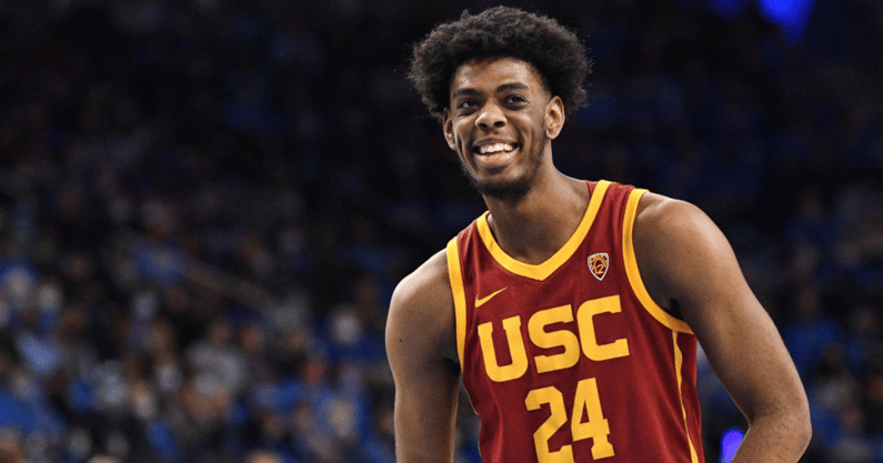 USC Trojans forward Joshua Morgan (24) looks on during a college basketball game between the USC Trojans and the UCLA Bruins on March 5, 2022, at Pauley Pavilion in Los Angeles, CA. (Photo by Brian Rothmuller/Icon Sportswire via Getty Images)