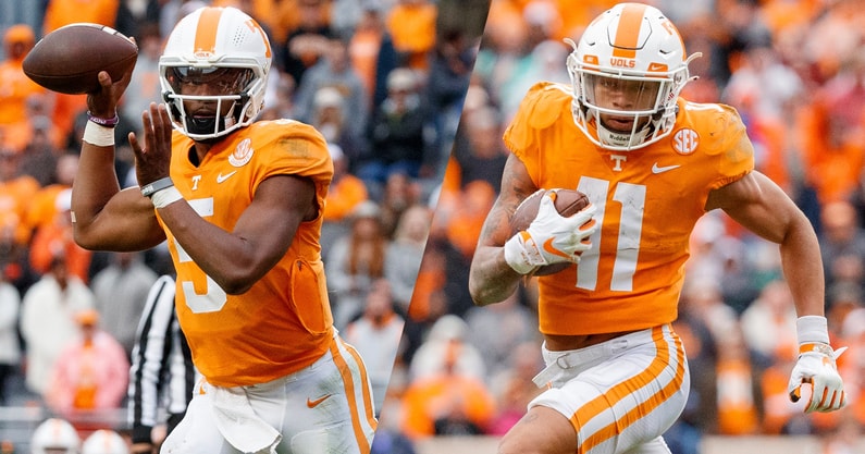 Tennessee's Hendon Hooker and Jalin Hyatt are finalists for the Maxwell Award and Biletnikoff Award, respectively (Tennessee Athletics)