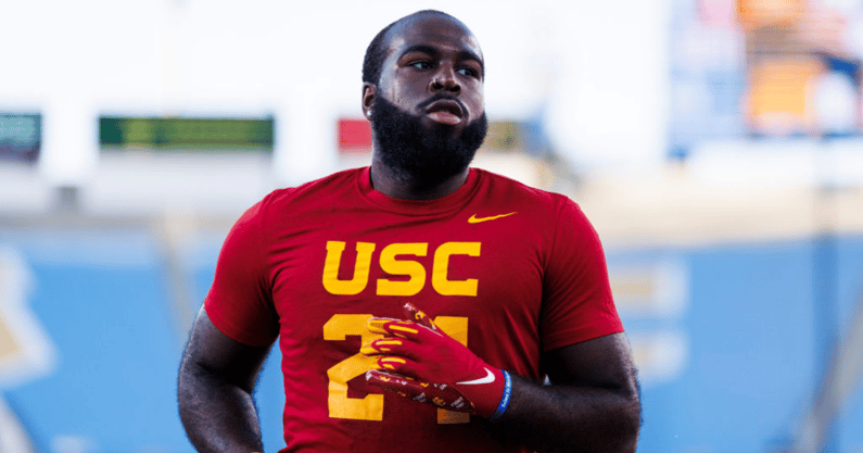 USC Trojans linebacker Julien Simon (24) walks off the field during the NCAA college football game between the USC Trojans and the UCLA Bruins on November 19, 2022 at the Rose Bowl Stadium in Pasadena, CA. (Photo by Ric Tapia/Icon Sportswire via Getty Ima
