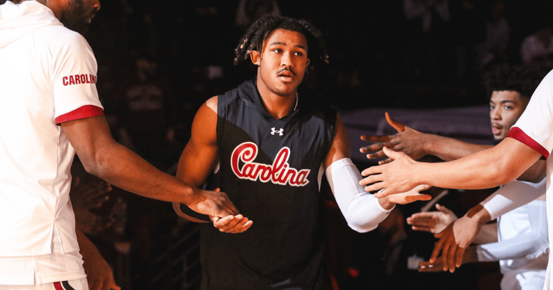South Carolina guard Meechie Johnson during pregame intros