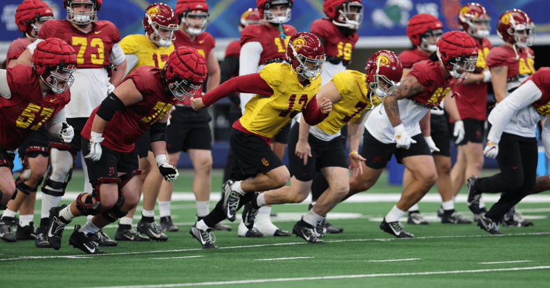 The USC Trojans participate in their first practice at AT&T Stadium ahead of the 2023 Goodyear Cotton Bowl Classic (Goodyear Cotton Bowl Classic/CBAA)