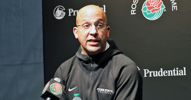 Penn State coach James Franklin speaks at a Rose Bowl media day event on Dec. 31, 2022 in Pasadena, Calif.