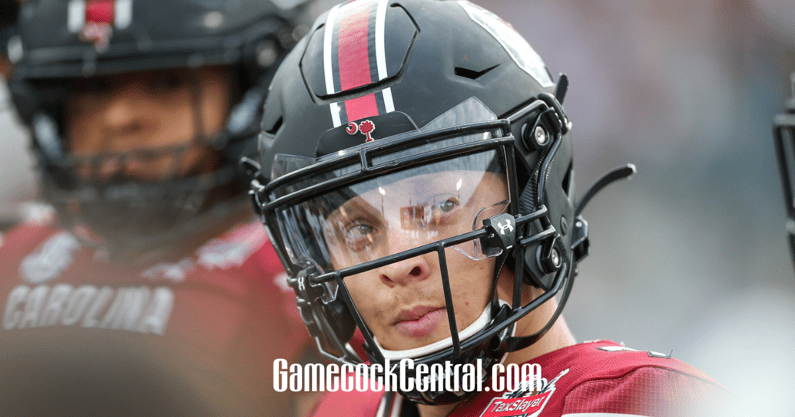 South Carolina quarterback Spencer Rattler looks up at the scoreboard during a game