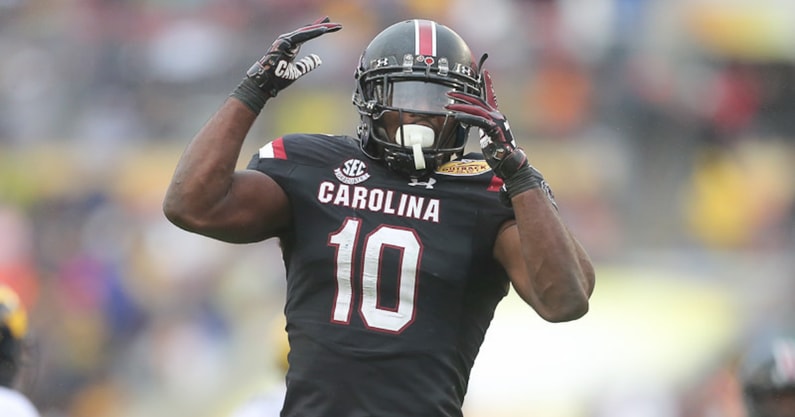 South Carolina linebacker Skai Moore celebrates during the Outback Bowl