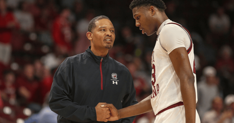 South Carolina head coach Lamont Paris and GG Jackson during the Alabama game