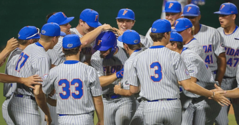 florida gators celebrate a home run vs Jacksonville