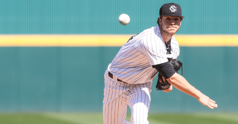 South Carolina pitcher James Hicks delivers a pitch