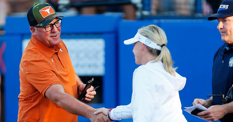 Texas softball coach Mike White and Oklahoma coach Patty Gasso