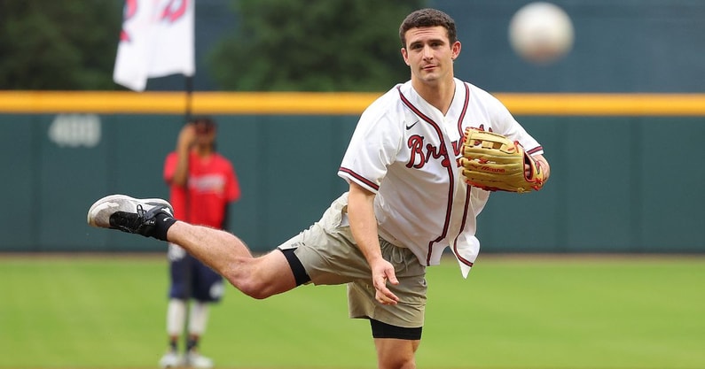 UGA's Stetson Bennett throwing first pitch at Braves' home opener