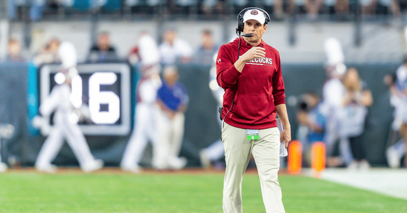 South Carolina head coach Shane Beamer paces the sideline during the Gator Bowl