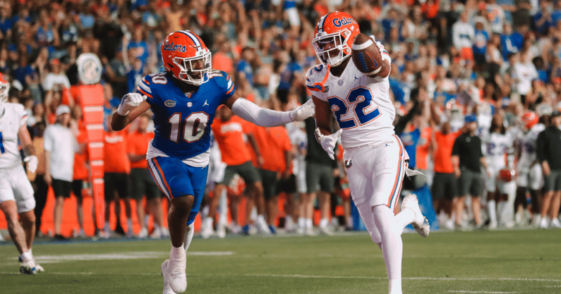 Florida Gators wide receiver Khaleil Jackson scores a touchdown in the spring game