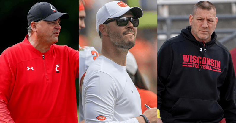 Offensive coordinators Mike Denbrock, Garrett Riley and Phil Longo