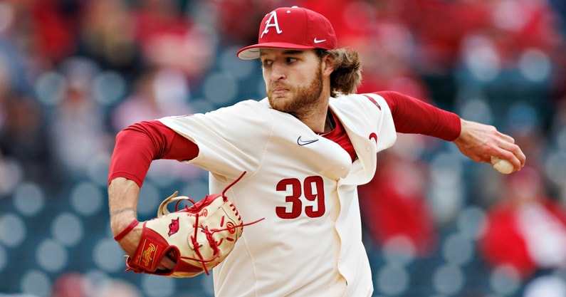 arkansas-head-baseball-coach-dave-van-horn-raves-performance-pitcher-hunter-hollan-versus-south-carolina