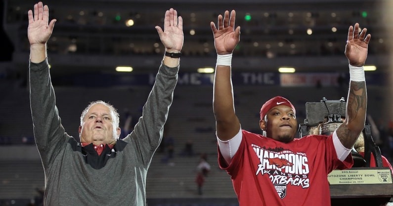 arkansas-head-coach-sam-pittman-shares-expectations-quarterback-kj-jefferson